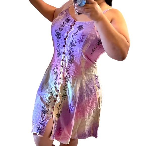 Henna tie dye Spaghetti Strap Embroidered Dress-OS - Picture 3 of 16